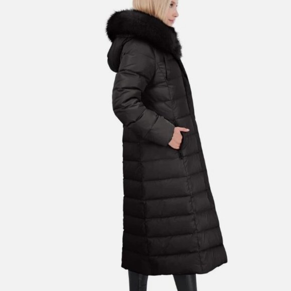 Tahari Nellie Long Coat – Black, Size S – Insulated with Removable Faux Fur Trim - Picture 5 of 12